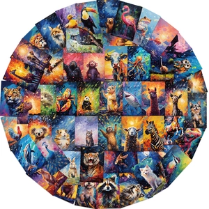 Artistic oil painting animal stickers including lion and panda for luggage decoration