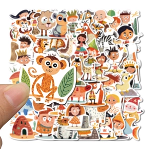 Close-up of cute cartoon animal stickers featuring monkeys and koalas for decoration