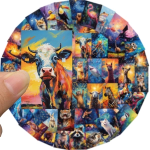 55-piece artistic galaxy animal stickers in oil painting style for luggage and journals