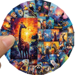 Vibrant galaxy oil painting animal art stickers for luggage and laptops decor