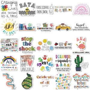 50 pieces of ABA therapy stickers for laptops and water bottles with colorful motifs