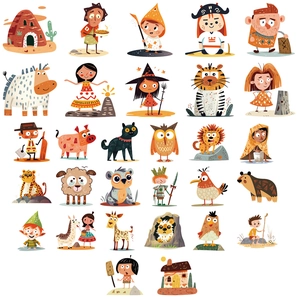 55pcs cute cartoon caveman and animal waterproof stickers for laptops and luggage