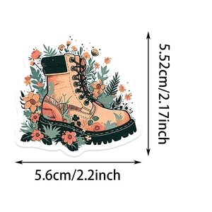 Detailed dimensions of a vintage floral boot sticker showing 5.6cm width and 5.52cm height