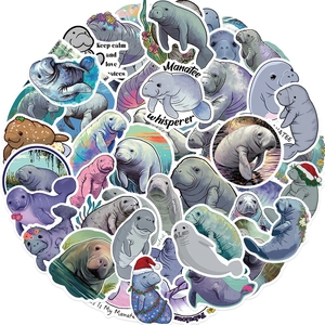 50pcs ocean manatee stickers set for laptops and luggage featuring cute cartoon sea cows