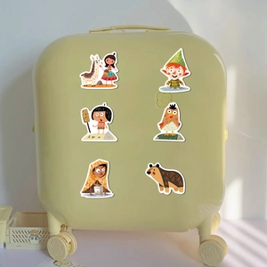 6 pieces of cute prehistoric cartoon stickers on a yellow suitcase for decoration