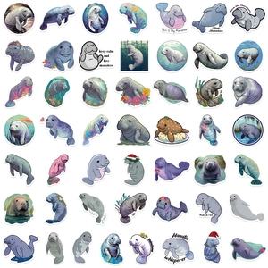 Set of 50 waterproof cartoon manatee stickers for laptops and hydro flasks decoration