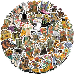 Detailed spread of waterproof floral boot stickers in vintage artistic illustration style