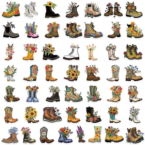 Pack of 50 vintage floral boot stickers for laptops and luggage with bohemian flower designs