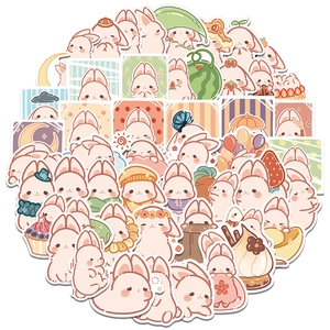 Set of 50 cute bunny and cheese waterproof stickers for laptops and planners