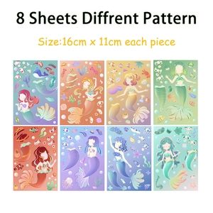 8 sheets of Little Mermaid DIY face stickers for kids with colorful puzzle designs