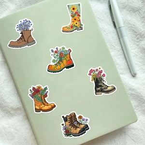 Pack of 50 vintage floral boot stickers for laptops and waterproof luggage decoration