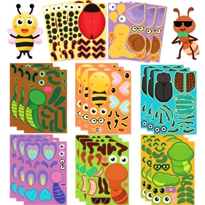 Autocollants Puzzle Insectes DIY pour Enfants Dessin Animé Abeille Coccinelle Fourmi Escargot Éducatifs PVC Autocollants Imperméables pour Décoration Scrapbook