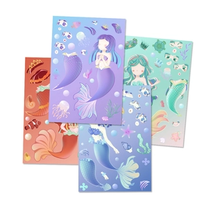 8 sheets of Little Mermaid DIY puzzle face stickers for kids creative ocean-themed fun
