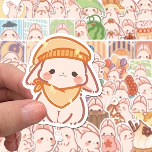 Set of 50 cute bunny and cheese waterproof stickers for journals and laptops