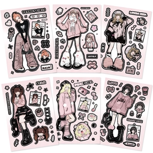 DIY black pink girl theme aesthetic stickers for diary and phone case decoration