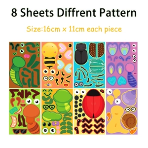 Lot de 8 planches d'autocollants insectes DIY pour enfants, format 11x16cm pièce