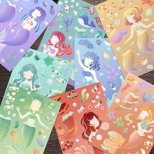 8 sheets of waterproof Little Mermaid DIY stickers for kids' creative dress-up puzzles