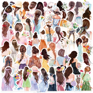 Cute Girl Back Watercolor Stickers Waterproof PVC Decorative Decals For Scrapbook Laptop Phone Journaling Aesthetic Art Stationery