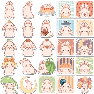 Detail of 25 cute cartoon rabbit stickers in soft macaron colors for laptop decoration