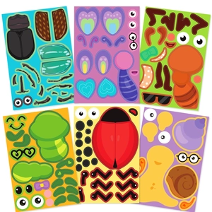 Détail de 6 planches de stickers insectes DIY avec ailes et yeux pour loisirs créatifs