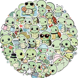 Variety of waterproof cartoon turtle stickers for laptops and water bottles in a pack