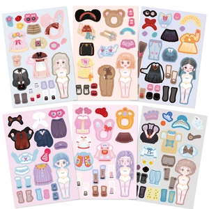 Set of 6 original cartoon girl dress-up stickers for DIY phone cases and tablet decoration