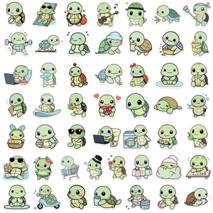 Set of 50 cute cartoon turtle stickers waterproof decals for luggage and laptops