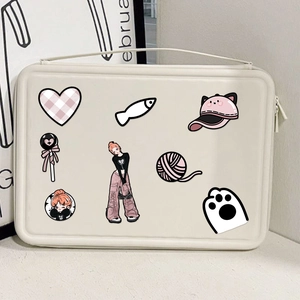 Cute cartoon laptop sleeve case with pink anime illustrations and portable handle