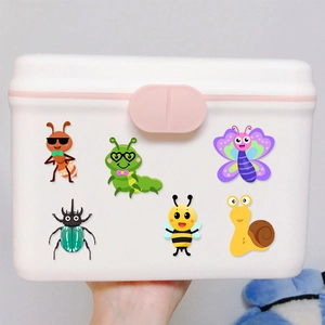 Boîte à goûter blanche pour bébé avec autocollants insectes et boucle rose