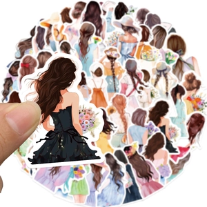 50 cute watercolor girl back stickers for scrapbooks, laptops and phone cases