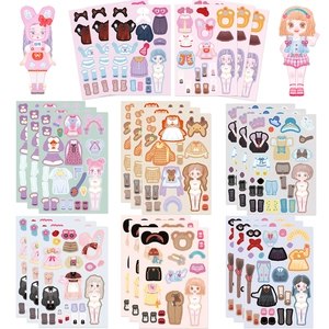 Cute Cartoon Girl Dress Up Stickers DIY Decorative Decals For Phone Case Tablet Scrapbooking Educational Character Toys