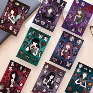 Gothic rose girl make-a-face stickers with DIY scary puzzles for girls and children