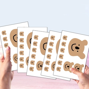 Set of 5 sheets of minimalist brown cartoon bear stickers for decorating planners and cups