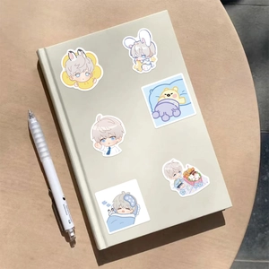 60pcs cute chibi boy anime stickers set for laptop and luggage in soft blue and yellow