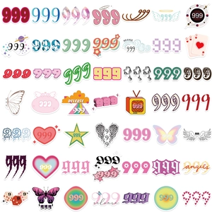 50pcs Y2K angel number 999 stickers with butterfly and heart designs for DIY laptops