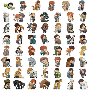 54 cute cartoon boy hugging animals stickers for laptop bottle phone case decoration