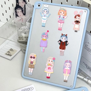 Cute cartoon girl dress-up stickers on a tablet back with 8 unique creative designs