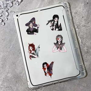 Gothic anime girl tablet case with dark illustration and stylus holder for iPad models