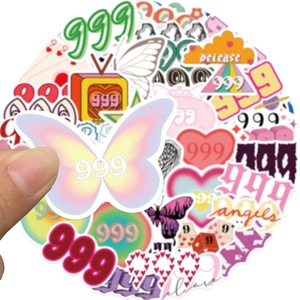 50pcs Y2K angel number 999 graffiti stickers for laptops with colorful butterfly designs