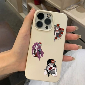 Gothic girl and red rose illustration on a cream iPhone case shown in hand detail