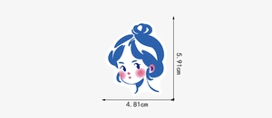 Guida alle dimensioni dettagliata per l'adesivo ragazza cartoon linea blu da 5,91 cm