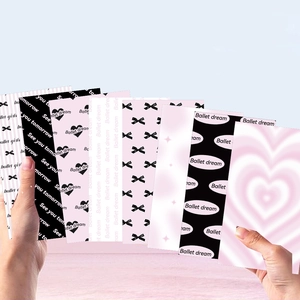 8 feuilles de papier décoratif thème ballet avec motifs cœurs roses et noirs élégants