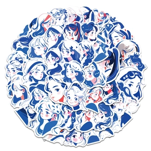Adesivi per ragazze cartoni animati in linea blu stile anime per telefoni e bottiglie