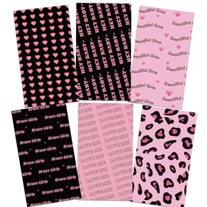 Pink and black aesthetic scrapbook paper sheets with leopard patterns and English text