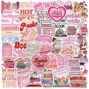 50 Pièces Autocollants Bibliophile Roses pour Amoureux des Livres Étanche PVC Mat Stickers Esthétique pour Laptop
