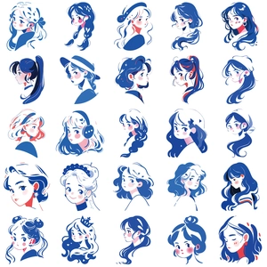 50 adesivi impermeabili cartoon con ragazze in linea blu per cover cellulare e chitarra
