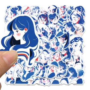 50 adesivi ragazza cartoon blu per decorazione di custodie telefoni e borracce d'acqua