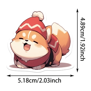 Detailed dimensions of Shiba Inu sticker with winter hat and scarf decoration