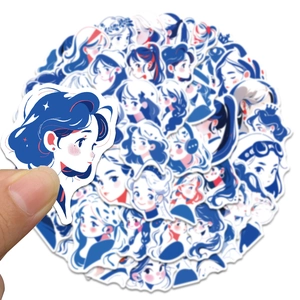 50 adesivi impermeabili in stile cartoon blu per cover di telefoni e decorazione di chitarre