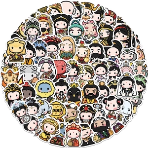 Adesivi Chibi Viaggio in Occidente disposti in cerchio su sfondo bianco puro